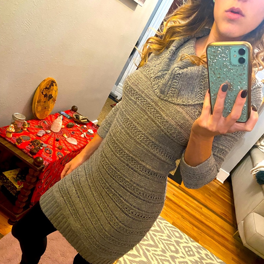Gray knit sweater dress